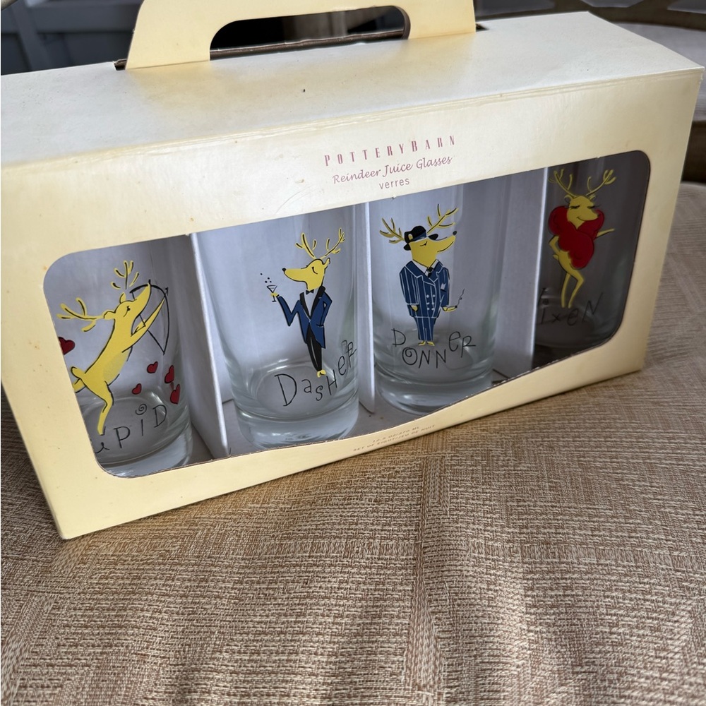 Pottery Barn Festive Reindeer Glass Set